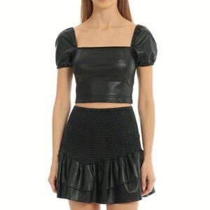 7 For All Mankind Black Faux Leather Crop Top